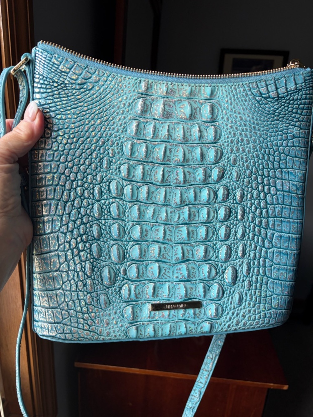 Brahmin Teal Croc-Katie Embossed Crossbody - Picture 7 of 9